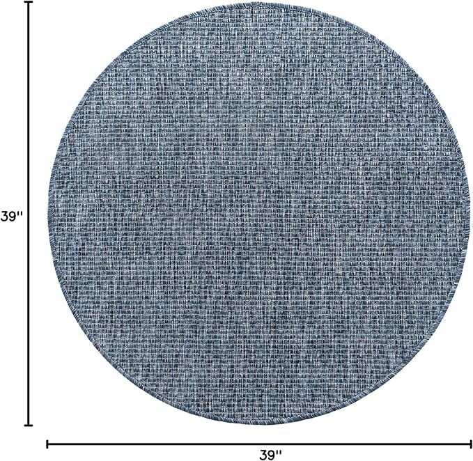 Unique Loom Collection Casual Transitional Solid Heathered Indoor/Outdoor Flatweave Area Rug (3' 3" Round, Blue/Navy Blue) - Image 2