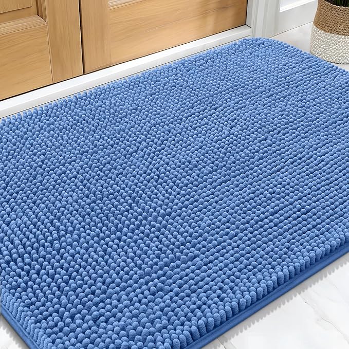 OLANLY Dog Door Mat for Muddy Paws 34x21, Absorbs Moisture and Dirt, Absorbent Non-Slip Washable Doormat, Quick Dry Chenille Mud Mat, Entry Indoor Entryway Carpet for Inside Floor, Cornflower Blue by OLANLY