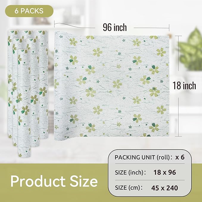 FIFTY FEET 18"x96" Non-Adhesive Shelf Liner for Kitchen Cabinets and Drawers, Washable Non-Slip PVC Cabinet Liner (Green Floral)(6 Roll) - Image 5
