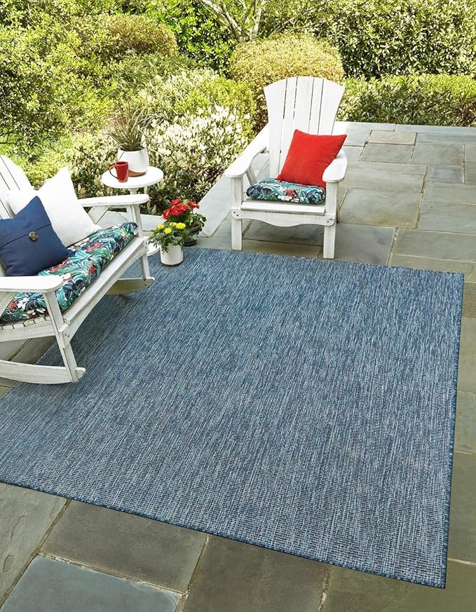 Unique Loom Outdoor Solid Collection Area Rug (10' Square Blue/Navy Blue) by UniqueLoom