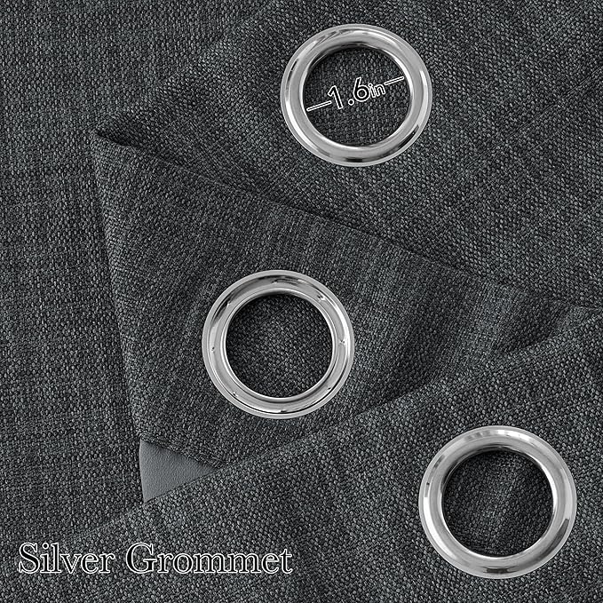 NICETOWN Short Faux Linen Charcoal Gray Blackout Curtains 63 inches Long for Kitchen - Privacy Panels for Living Room Bedroom, Modern Farmhouse Style Easy Care Grommet Top, 2 Panels, W42 by L63 - Image 2