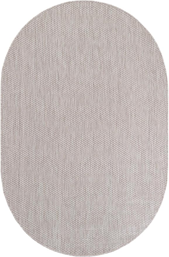 Unique Loom Outdoor Solid Collection Area Rug (5' 3" x 8' Oval Beige/Ivory) - Image 3