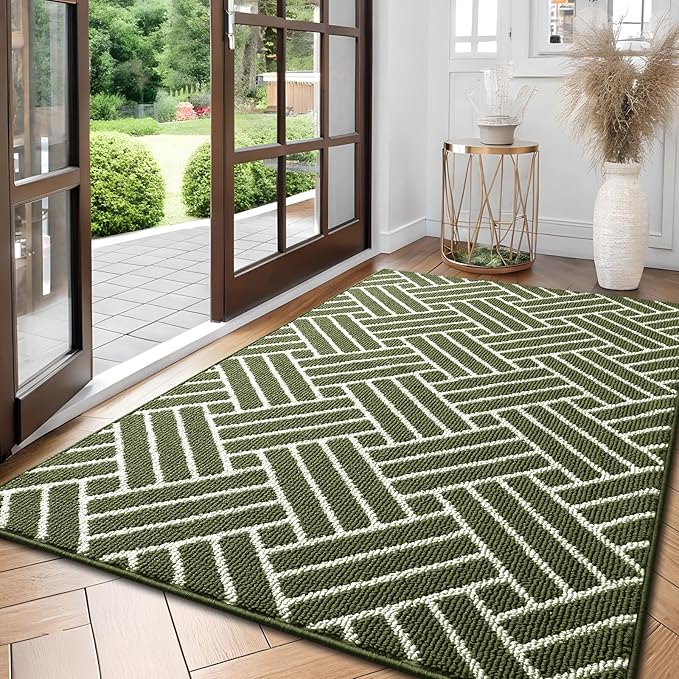 OLANLY Large Indoor Door Mat, 59x35 Inch, Dirt Resistant and Absorbent, Non-Slip Rubber Backing Floor Mats, Easy Clean Low-Profile Doormat for Entryway, Front Door, and Inside Entrance, Green by OLANLY