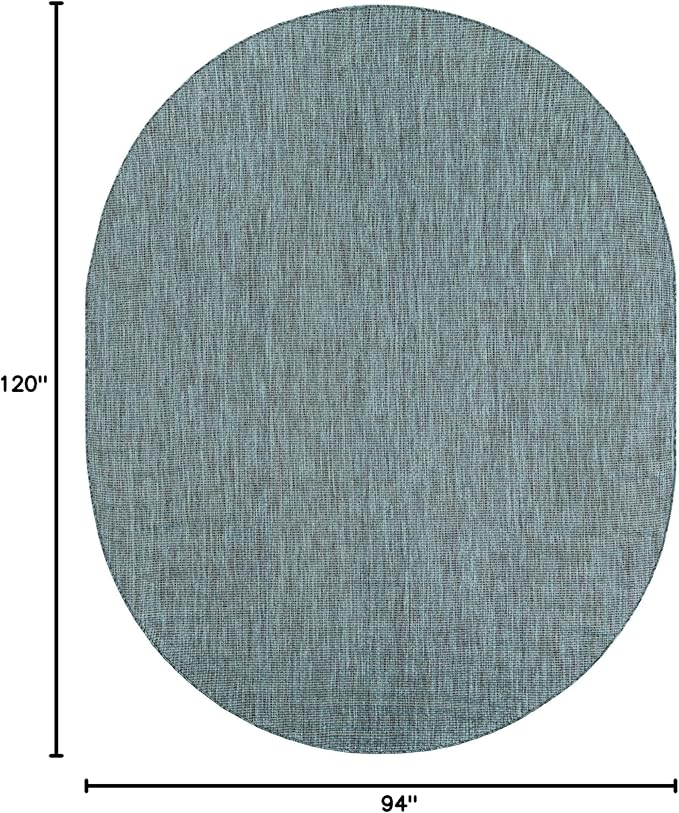 Unique Loom Outdoor Solid Collection Area Rug (7' 10" x 10' Oval Teal/Navy Blue) - Image 2