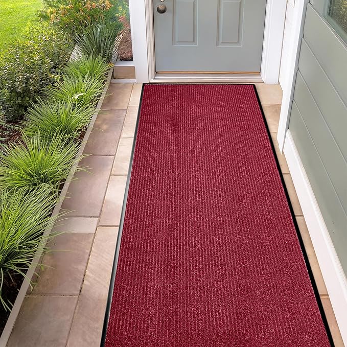 MaxMat® Extra Large Commercial Door Mat, Rubber Border Heavy Duty Door Mat, Waterproof, Low-Profile, Easy to Clean, Rubber Entry Mat. (Red, 3 x 10 Feet) by MaxMat