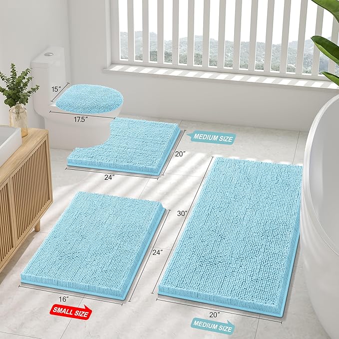 Smiry Luxury Chenille Bathroom Rugs 47x20, Extra Soft and Absorbent Shaggy Bath Mat, Machine Washable, Non-Slip Plush Carpet Runner for Tub, Shower, and Floor, Home Decor Accessories, Sky Blue - Image 3