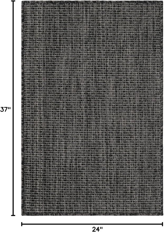Unique Loom Collection Casual Transitional Solid Heathered Indoor/Outdoor Flatweave Area Rug (2' x 3' 1" Rectangle, Black/Ivory) - Image 2