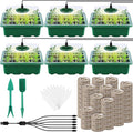 6 Pack Seed Starter Tray Kit with Grow Light and Humidity Dome Germination Trays, 72 Peat Pellets, Plant Labels, Gardening Tools, Green, Modern Style, 7.3 x 5.7 x 4.5 inches by Hahood