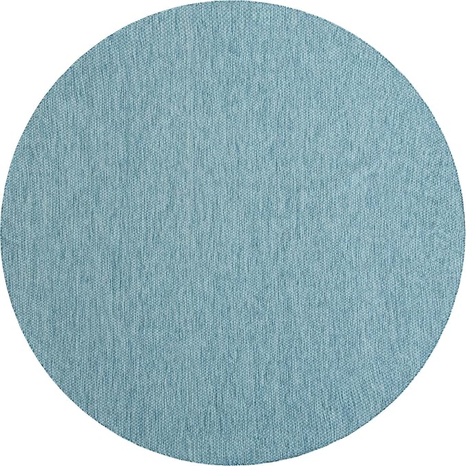 Unique Loom Collection Casual Transitional Solid Heathered Indoor/Outdoor Flatweave Area Rug (13' Round, Aquamarine/Ivory) - Image 2