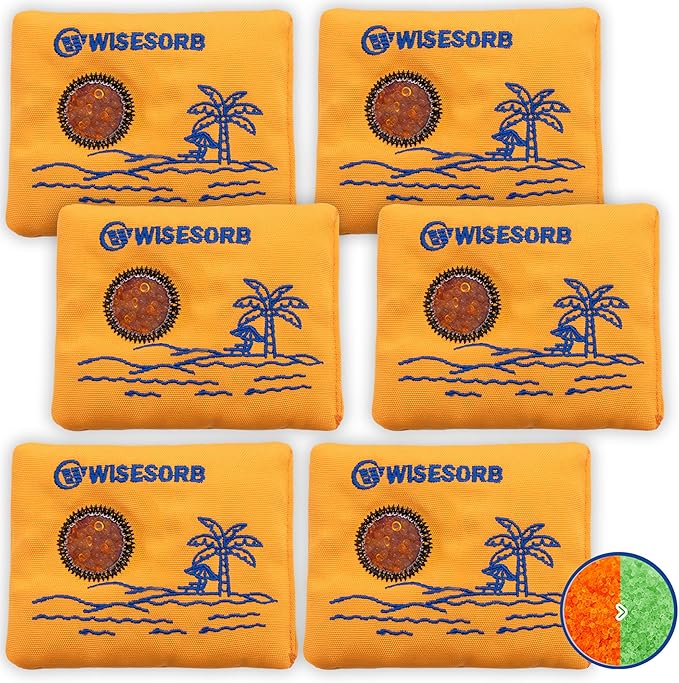50g x 6 Packs Rechargeable Desiccant Packs, Orange Indicating Silica Gel Packets, Moisture Absorber for Storage, Seeds, 3D Filaments, Electronics, Safes, Luggage - Reusable Dehumidifier Bags by Wisesorb