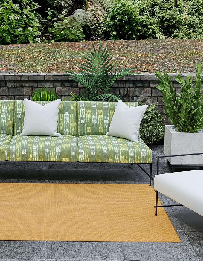 Unique Loom Collection Casual Transitional Solid Heathered Indoor/Outdoor Flatweave Area Rug (10' x 13' 1" Rectangle, Corn Harvest Yellow) - Image 4