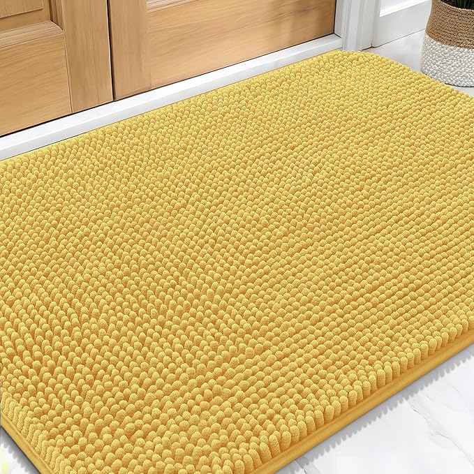 OLANLY Dog Door Mat for Muddy Paws 34x21, Absorbs Moisture and Dirt, Absorbent Non-Slip Washable Doormat, Quick Dry Chenille Mud Mat for Dogs, Entry Indoor Entryway Carpet for Inside Floor, Yellow by OLANLY