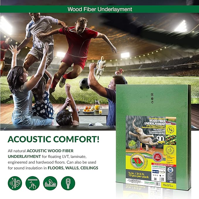 Wood Fiber Flooring Underlayment, 3mm (1/8 Inch) Thickness - 180 Sq Ft, Natural Soundproofing Insulation, for Laminate, Vinyl, LVT, LVP, or Hardwood - Image 4