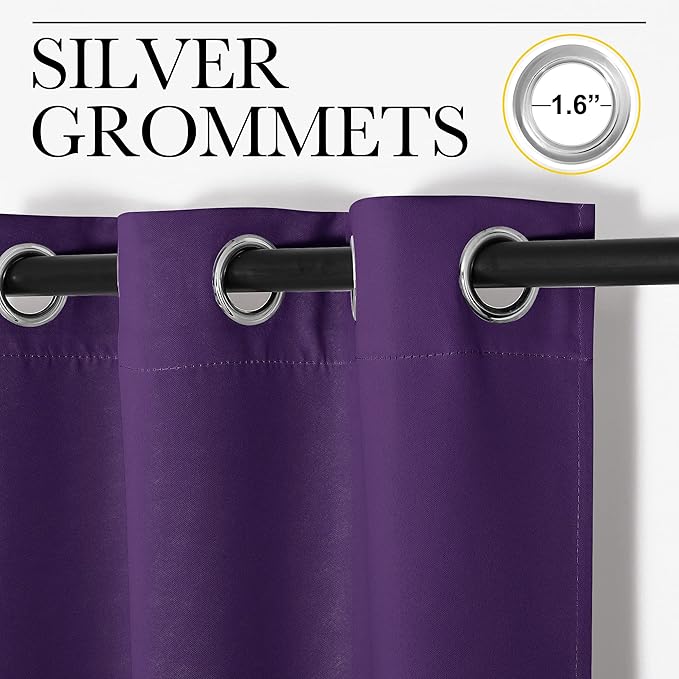 NICETOWN Blackout Window Curtain Short, 55W x 68L, Sold Individually, Royal Purple Color, Home Fashion Thermal Insulated Room Darkening Drapery for Bedroom - Image 3