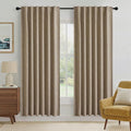RYB HOME Burlap 100% Blackout Linen Curtains 72 inch Long, Thermal Insulated & Privacy Assurd Drapes for Bedroom/Office/Nursery, Rod Pocket & Back Tab Window Treatment, W52 X L72, 2 Panels by RYBHOME