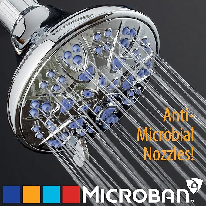 AquaDance Antimicrobial – Anti-Clog High-Pressure 6-Setting Shower Head with Microban Nozzle Protection from Growth of Mold, Mildew & Bacteria for Stronger Shower! 4" Sunset Blue - Image 4