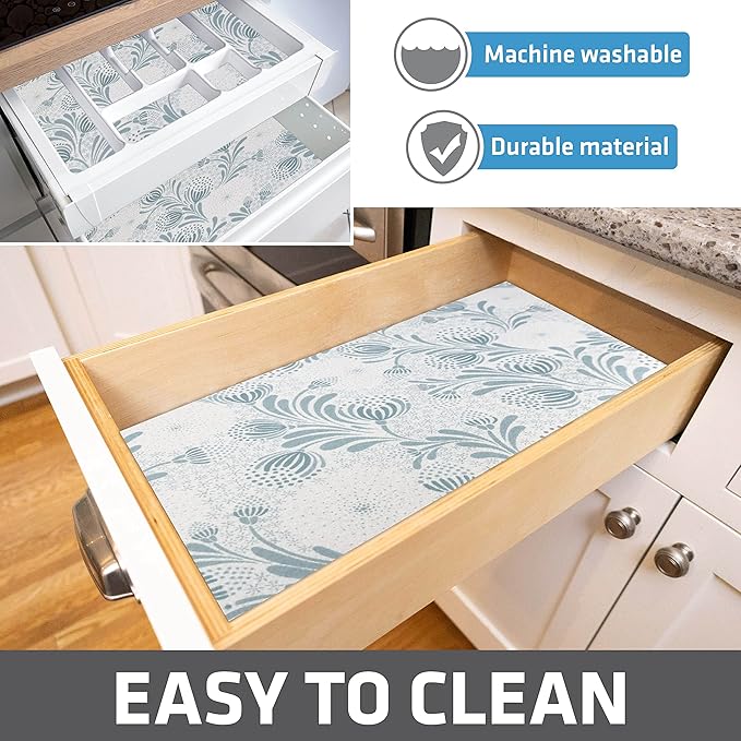 Drymate Premium Luxury Shelf & Drawer Liner, Thick Cushioned Fabric, Non-Adhesive, Absorbent, Waterproof, Slip-Resistant, Liners for Kitchen Cabinets, Cupboards (USA Made)(12”x59”)(2-Pack)(Light Blue) - Image 6