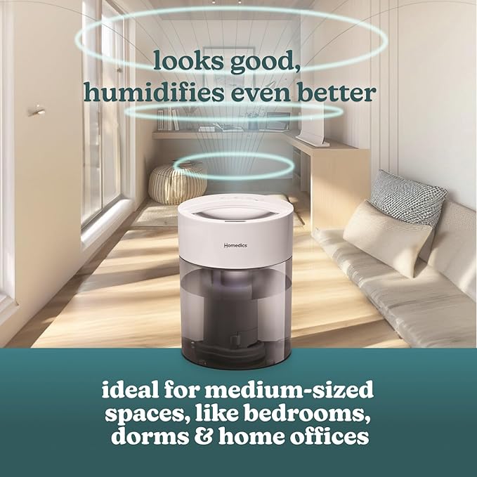 HoMedics Humidifiers for Bedroom, Home, Nursery, Office and Plants. Total Comfort UV-C Ultrasonic Humidifier, Leak Resistant Design, 0.97 Gallon Tank, 35 Hour Run Time, Quiet, Cool Mist, Night Light - Image 3