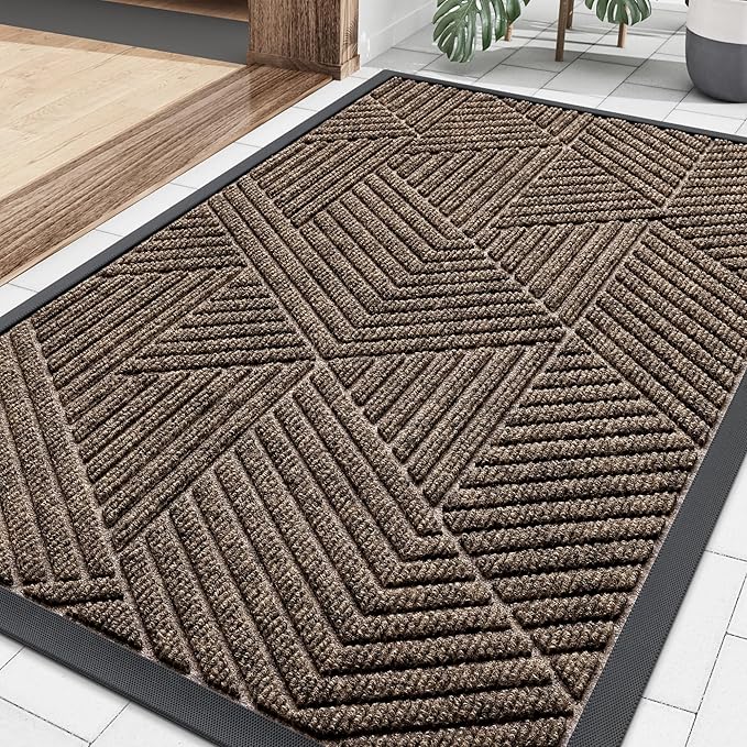 Smiry Front Door Mat Outside Entrance, Heavy Duty Sturdy Natural Rubber Doormat, Trap Dirt and Moisture, Easy Clean Low Profile Welcome Floor Mats for Indoor Outdoor Entry, 35X23 Inch, Brown by Smiry