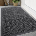 Smiry Front Door Mat Outside Entrance, Heavy Duty Sturdy Natural Rubber Doormat, Trap Dirt and Moisture, Easy Clean Low Profile Mats for Indoor Outdoor Entry, Grid Geometric (59x34, Grey) by Smiry