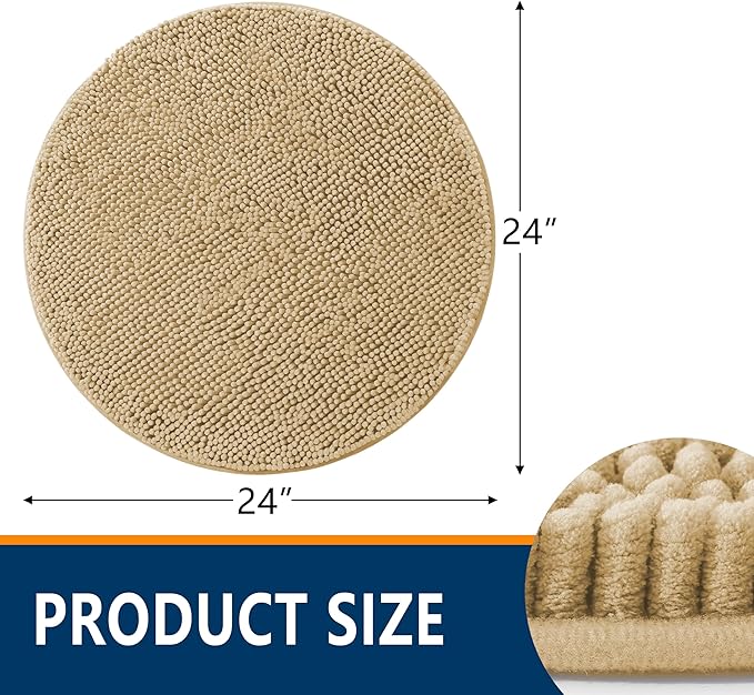 Smiry Luxury Chenille Round 24x24, Extra Soft and Absorbent Shaggy Bathroom Mat Rugs, Machine Washable, Non-Slip Plush Carpet for Tub, Shower, and Bath Room, Beige - Image 2