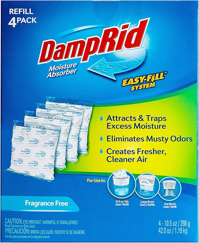 DampRid - Fragrance Free Moisture Absorber 10.5 oz. Easy Fill Refill Packs - 4 count – Attracts & Traps Moisture for Fresher, Cleaner Air - Image 2