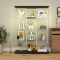 Yoluckea 4-Tier Glass Display Cabinet Extra Large with Bluetooth LED Light Strip, 2-Door Floor Standing Curio Cabinet with Universal Wheel for Home, Black Glass Bookshelf for Collections, Wood Top by Yoluckea