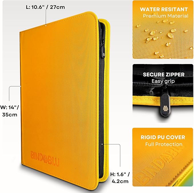 9 Pocket Trading Card Zip Binder - 360 Side Loading Pocket Binder for Colletible Games, Sport, TCG - Trading Card Binder - Gift Card holder for Boys and Girls - Yellow card binder - Image 2