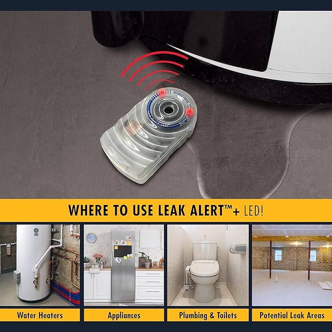 Zircon Leak Alert + LED! Water Leak Detector & Flood Sensor Alarm/Water Leak Sensor with Dual Leak Alarms 90dB Audio + Flashing LED lights/Battery Powered (5 Pack) Batteries Not Included, (72313) - Image 4