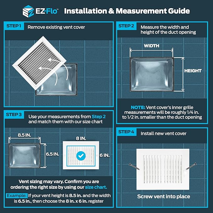 EZ-FLO 8 x 6 Inch (Duct Opening) Air Vent Cover for Wall or Ceiling, Two-Way Ventilation Register, Solid Steel HVAC Register Cover, White, 61661 - Image 3