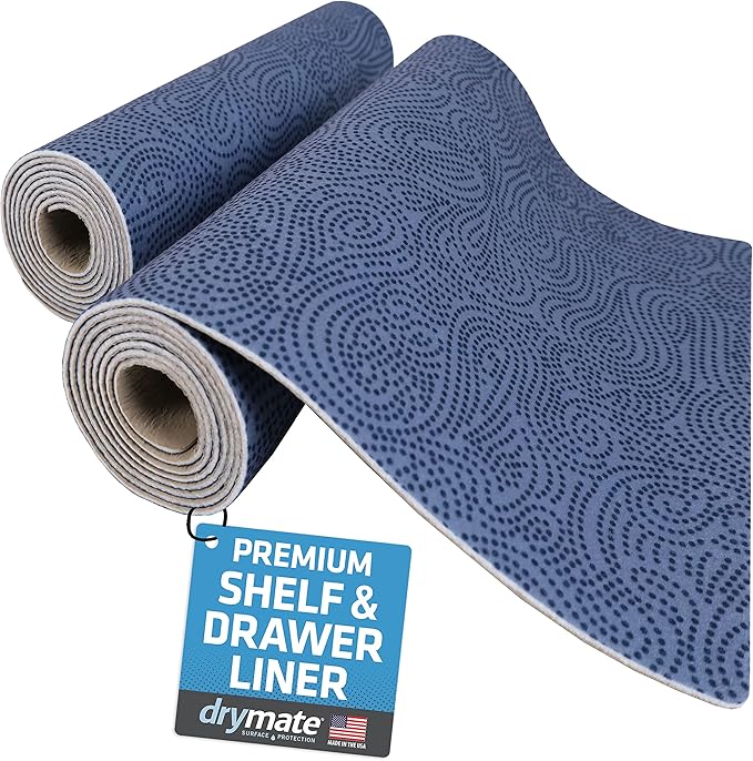 Drymate Premium Luxury Shelf & Drawer Liner, Thick Cushioned Fabric, Non-Adhesive, Absorbent, Waterproof, Slip-Resistant, Liners for Kitchen Cabinets, Cupboards (USA Made)(12”x59”)(2-Pack)(Blue) by Drymate