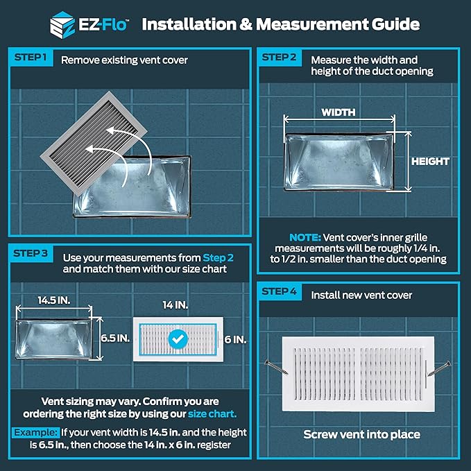 EZ-FLO 14 x 6 Inch (Duct Opening) Air Vent Cover for Wall or Ceiling, Two-Way Ventilation Register, Solid Steel HVAC Register Cover, White, 61613 - Image 3