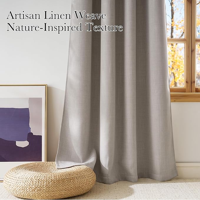 NICETOWN Angora Faux Linen Room Darkening Rod Pocket Curtains 63 inch Length, W42 x L63, Light Blocking Thermal Insulated Noise Reducing Drapes for Bedroom Living Room Farmhouse Decor, 2 Panels - Image 3