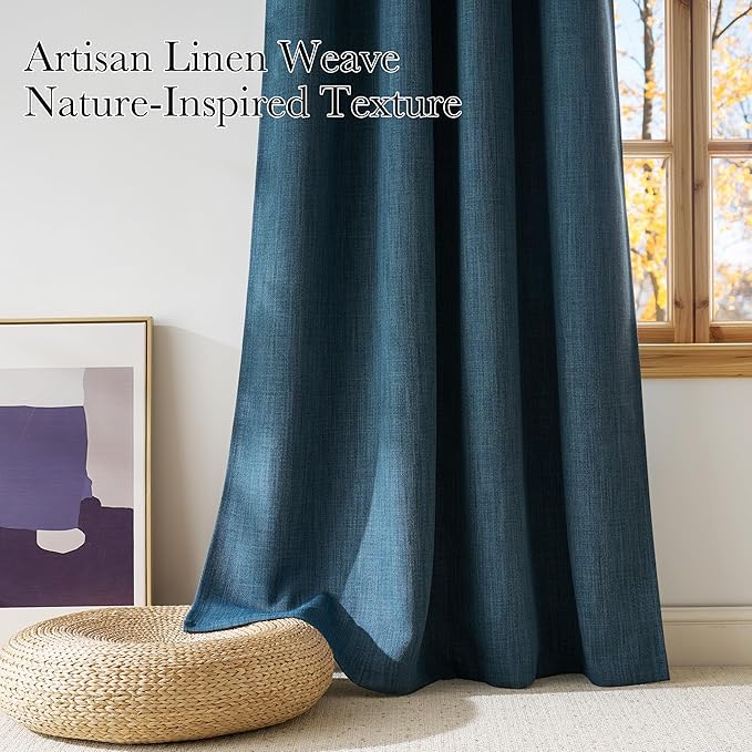 NICETOWN Stone Blue Faux Linen Room Darkening Rod Pocket Curtains 63 inch Length, W42 x L63, Light Blocking Thermal Insulated Noise Reducing Drapes for Bedroom Living Room Farmhouse Decor, 2 Panels - Image 3