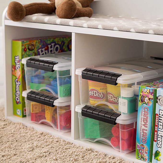 IRIS USA 6-Pack Storage Bins with Lids, 6 Quart, Made in USA Stackable See-Through Organizing Solution Latches Durable Nestable Containers Secure Pull Handle, BPA-Free Plastic - Image 4