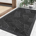 Smiry Front Door Mat Outside Entrance, Heavy Duty Sturdy Natural Rubber Doormat, Trap Dirt and Moisture, Easy Clean Low Profile Mats for Indoor Outdoor Entry, Interwoven Stripes 29.5x17, Black by Smiry