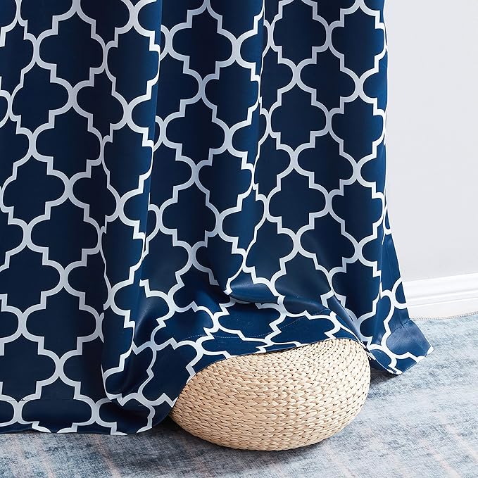 HLC.ME Lattice Print Decorative Blue Blackout Curtains 96 Inch Long - Thermal Insulated Privacy Room Darkening Window Grommet Drapes Modern Curtains for Master Bedroom - Navy Blue - 52 W x 96 L - Image 6