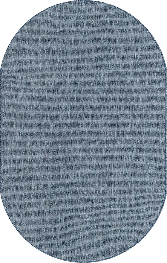 Unique Loom Collection Casual Transitional Solid Heathered Indoor/Outdoor Flatweave Area Rug (5' 3" x 8' Oval, Blue/Navy Blue) - Image 9