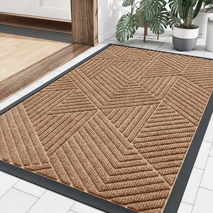 Smiry Front Door Mat Outside Entrance, Heavy Duty Sturdy Natural Rubber Doormat, Trap Dirt and Moisture, Easy Clean Low Profile Mats for Indoor Outdoor Entry, Irregular Triangle (71x34, Coffee) by Smiry