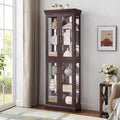 Lighted Glass Curio Cabinet with Lights & Adjustable Shelves,Curio Display Cabinet with Wood Frame,Corner Cabinet for Kitchen,Living Room,Office(Free Standing,Light Bulb Include) by Unknown