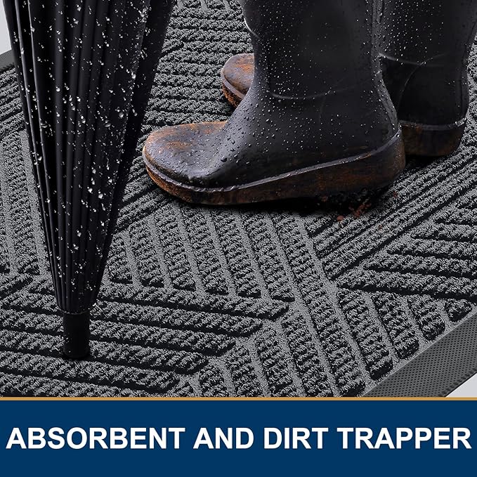 Smiry Front Door Mat Outside Entrance, Heavy Duty Sturdy Natural Rubber Doormat, Trap Dirt and Moisture, Easy Clean Low Profile Mats for Indoor Outdoor Entry, Irregular Triangle (29.5x17, Silver Grey) - Image 3
