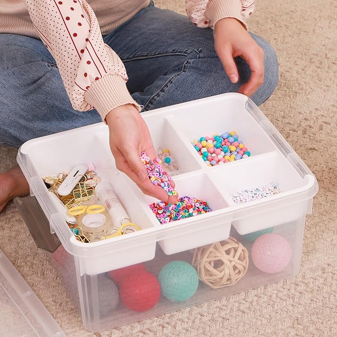 Citylife 17 QT Plastic Storage Box with Removable Tray Craft Organizers and Storage Clear Storage Container for Organizing Bead, Tool, Sewing, Playdoh - Image 4