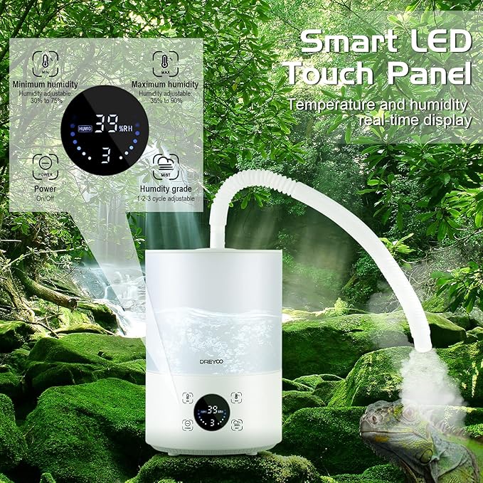 Smart Reptile Fogger Humidifiers with Humidity Control, Reptile Terrarium Humidifier Smart Touch, 3 Grades Adjustable Fogger with Hose for Reptile Amphibians Herps Snakes Plants - Image 2
