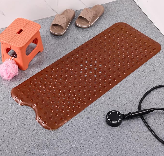 Anti-Slip Bathtub Shower mat, 39.3×15.7 inch（Approximately 100 × 40cm） Soft Oversized Machine Washable Non-Slip Bathtub mat with Drainage Holes, Bathroom Floor Suction Cup.（1-Clear Brown） - Image 3