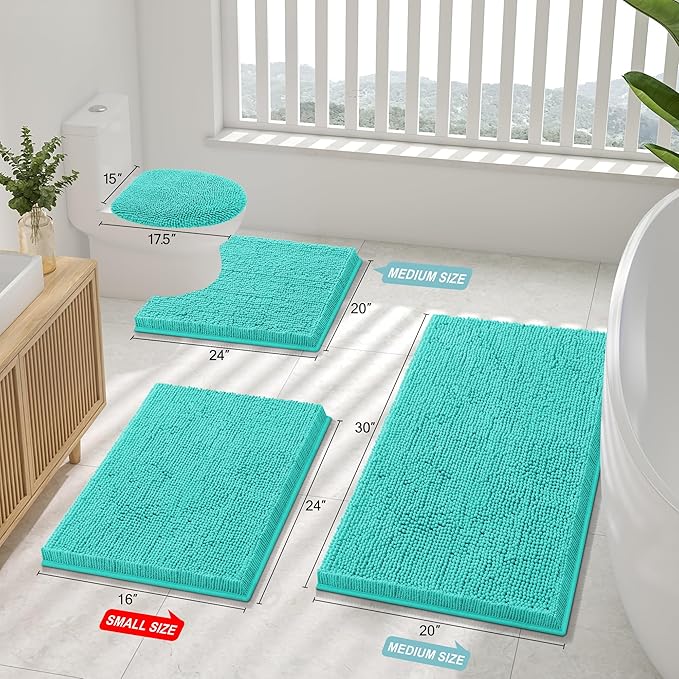 Smiry Luxury Chenille Toilet Rugs U-Shaped 20x20, Soft Absorbent Non-Slip Contour Bathroom Rugs for Toilet, Machine Washable Contoured Bath Mats, Turquoise - Image 2