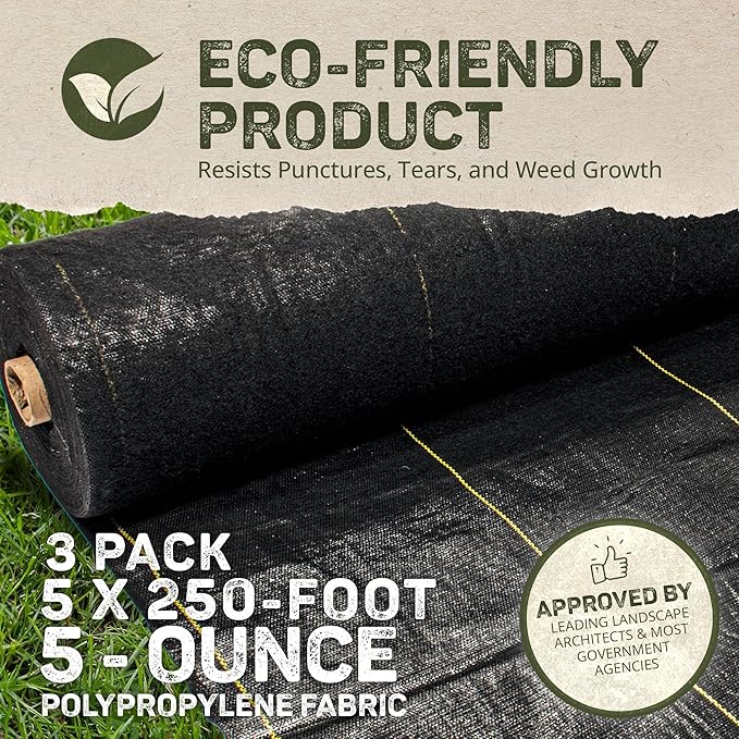 Dewitt 3-Pack Pro-5 Weed Barrier Fabric 5 oz, 5 x 250 Feet – Heavy-Duty Woven Landscape Ground Cover Mat for Raised Garden Bed, Greenhouse Gardening, Outdoor Landscaping, and Commercial Planting - Image 4
