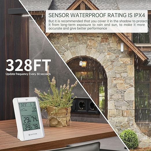 Outdoor Thermometer Weather Stations Wireless High Precision Temperature Humidity Gauge Monitor with 330ft Range Remote Sensor,Wireless Digital Hygrometer,Outdoor Thermometer Waterproof,White - Image 6