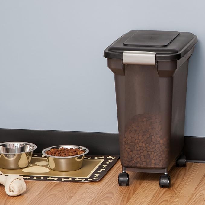IRIS USA 22 Lbs / 28 Qt WeatherPro Airtight Pet Food Storage Container with Attachable Casters, For Dog Cat Bird and Other Pet Food Storage Bin, Keep Fresh, Easy Mobility, BPA Free, Smoke - Image 5