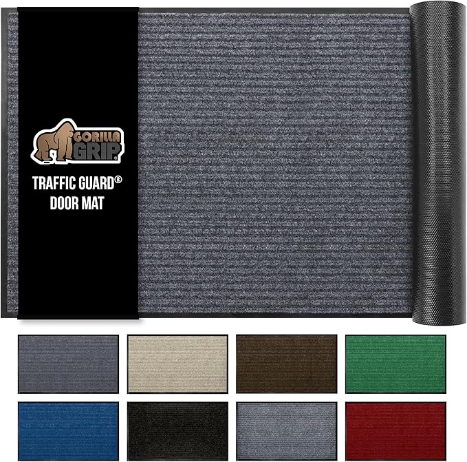 GORILLA GRIP Waterproof Traffic Guard Door Mat, 72x48, Heavy Duty Entryway Mats, Strong Backing Commercial Utility Rugs for Office Hallway, Garage Floor and Home, Low Profile Carpet, Charcoal Gray by GorillaGrip