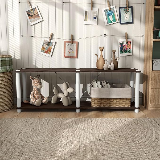 Homes: Inside + Out Apexa Modern 2-Tier Extra Wide Shelving Units, Collectibles Display Shelves, Easy Assembly Low Shelf, Home Storage Organizer for Living Room, Bedroom, Office, Espresso - Image 2